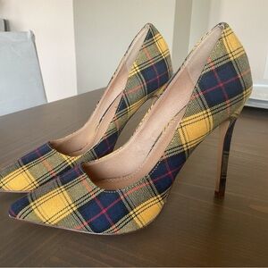 Liliana Yellow and Blue Plaid Heels